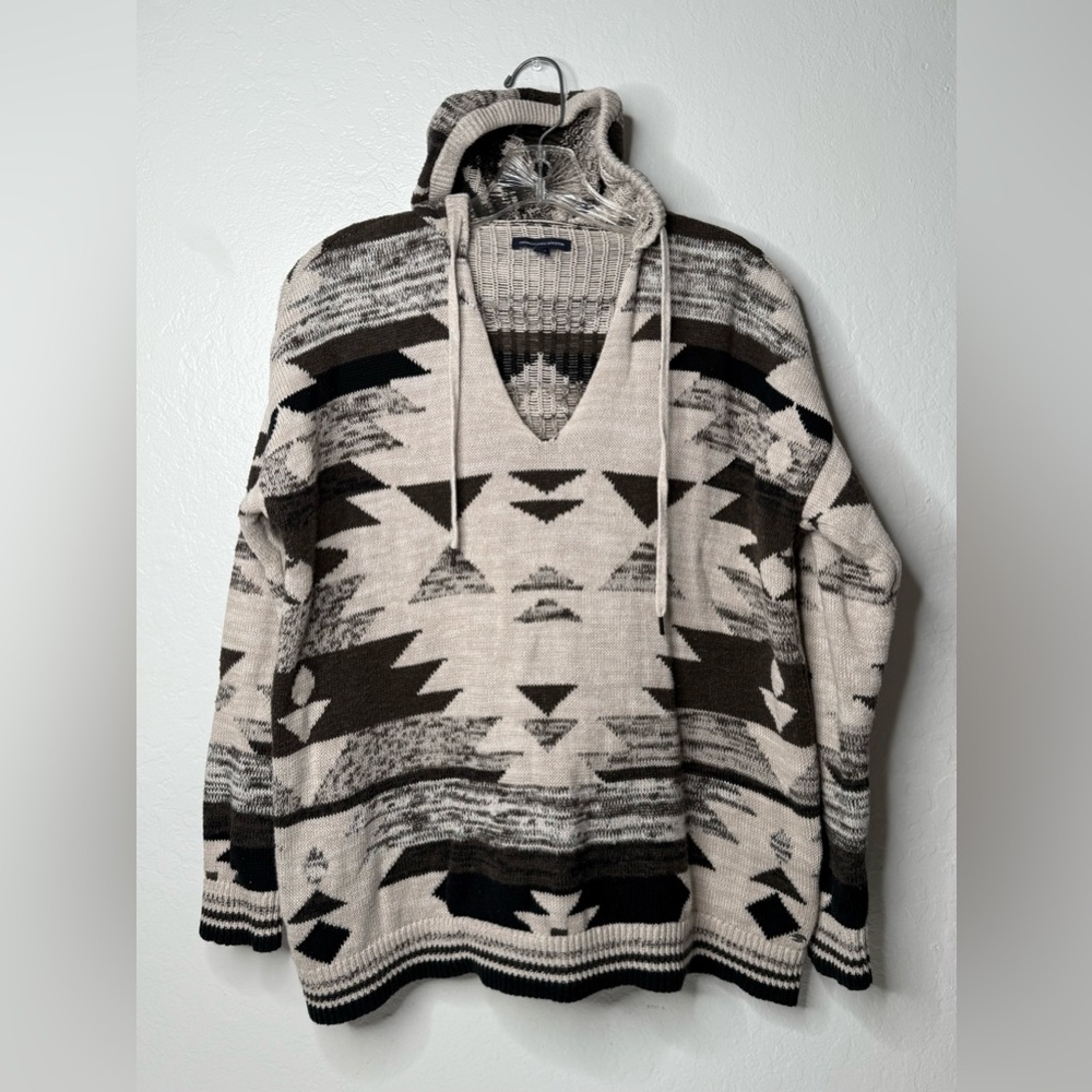 American Eagle Outfitters‎ Sweater Sz XS Hooded Aztec Brown Tan Pullover Knitted